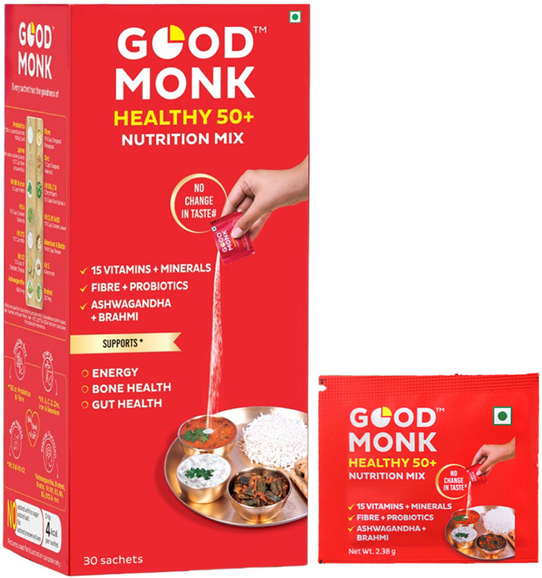 Good Monk Healthy 50+Nutrition Mix|Energy & Bone Health|Multivitamin,Probiotic,Ashwagandha(30 No)