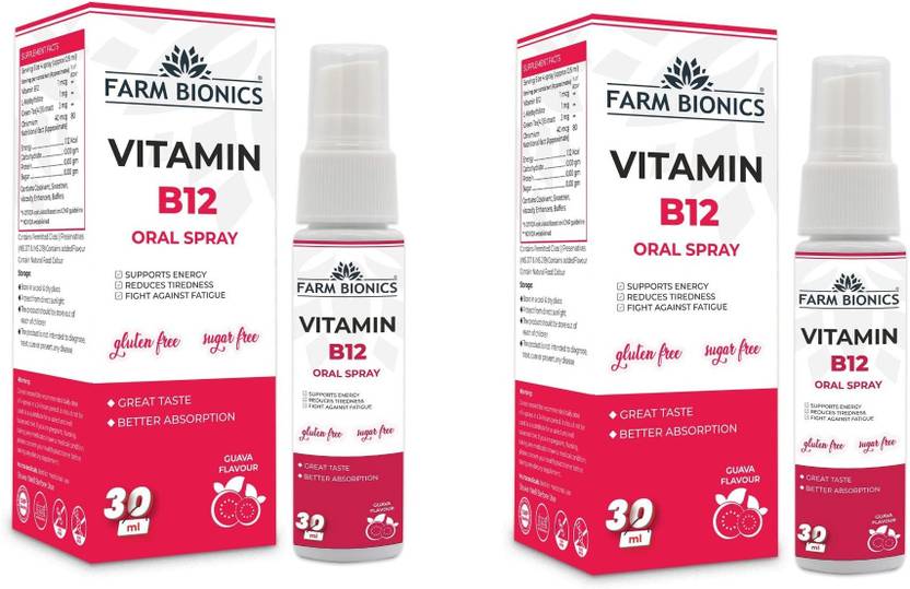 FARM BIONICS Vitamin B12 Guava Oral Spray 30 ML, Immunity Booster