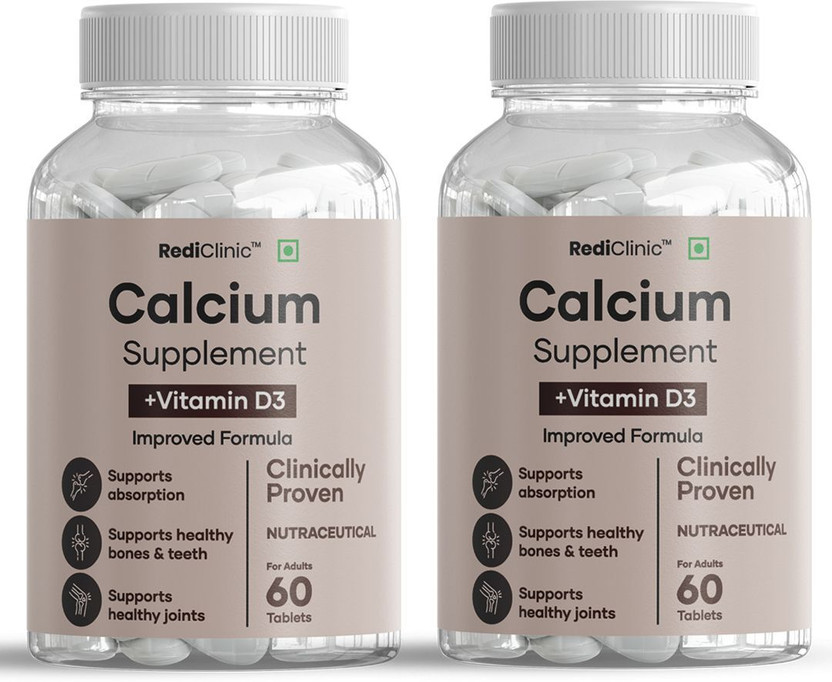 RediClinic Calcium & Vitamin D3 Tablets | For Bone Health & Joint Support(2 x 60 Tablets)