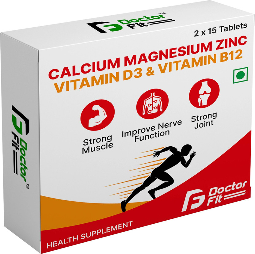 DOCTORFIT Calcium + Magnesium + Zinc + Vitamin D3 + Vitamin B12 For Men & Women(30 Tablets)