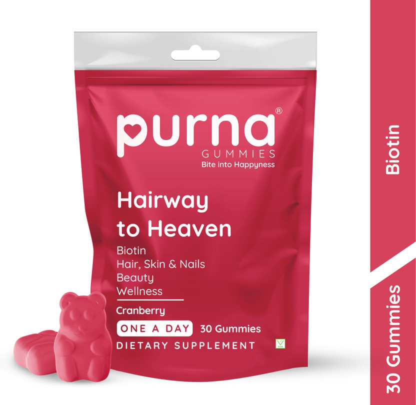 Purna Gummies Biotin Cranberry Flavour Gummy for Hair, Nails, & Skin, 1 daily(30 No)