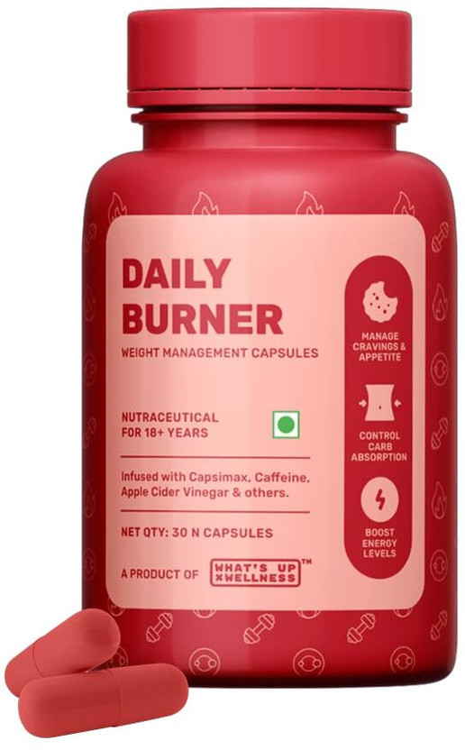 What's Up Wellness Daily Burner Weight Loss Capsules with ACV & L-Carnitine | Fat Burner |(30 Capsules)