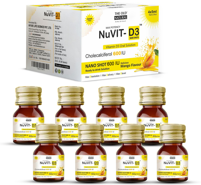 The Old Natural NuVit-D3, Cholecalciferol Vitamin D3 600 IU Nano Shots, Mango(2 x 20 ml)