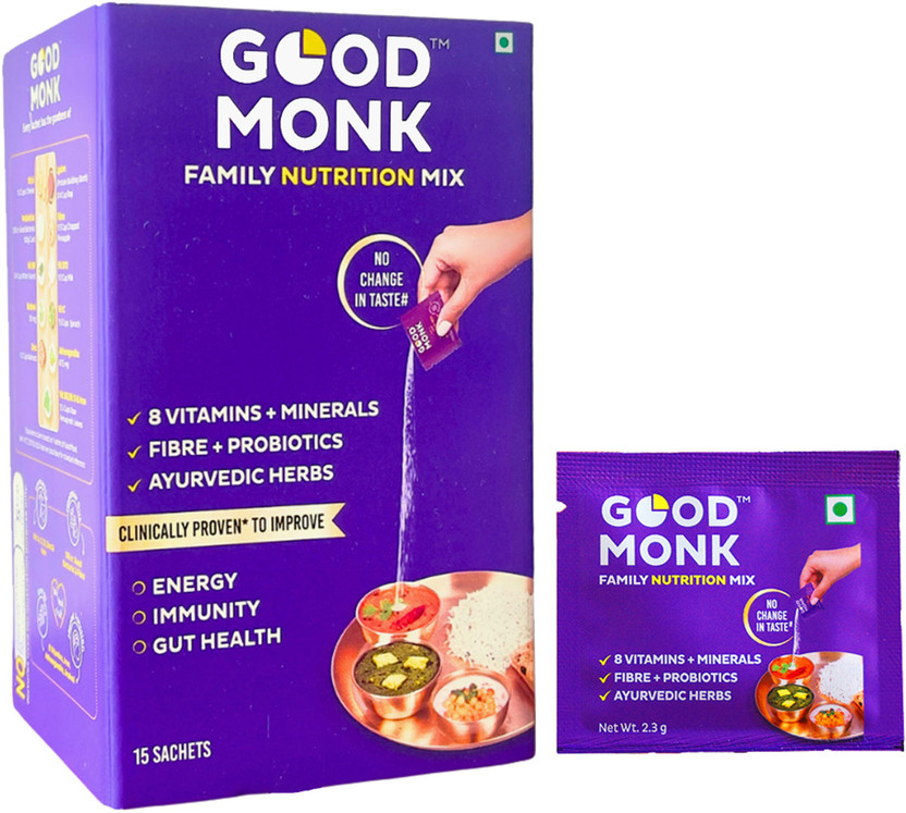 Good Monk Family Nutrition Mix|Energy & Immunity|Multivitamin (B12, C, D, Zinc)&Probiotic(15 No)