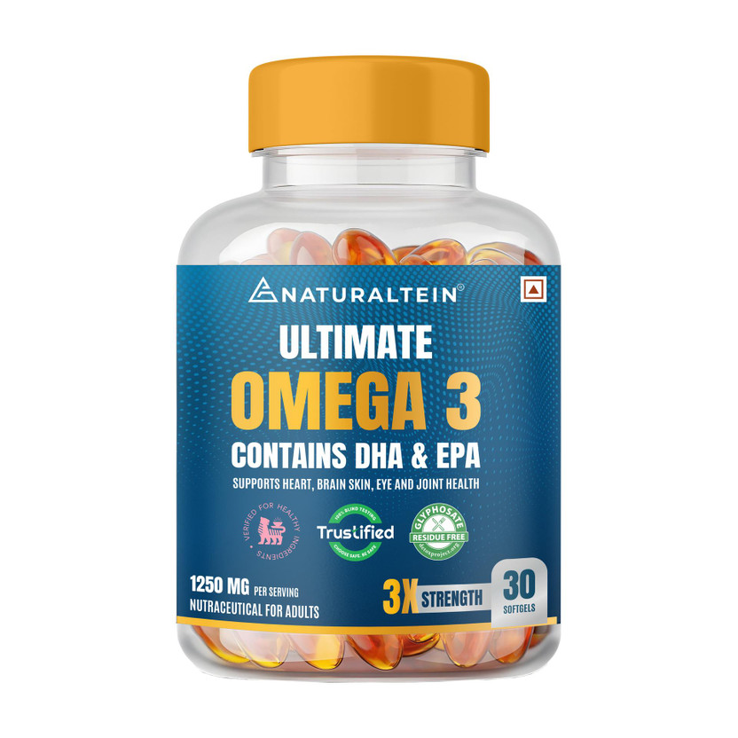 NATURALTEIN Triple Strength Omega-3 1250mg |450mg EPA & 300mg DHA – Heart, Brain & Joint|(30 Capsules)
