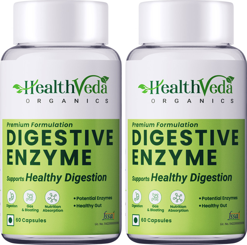 Health Veda Organics Digestive Enzyme Capsules For Better Digestive Function for both Men & Women(2 x 60 Capsules)