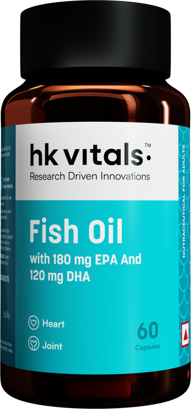 hk vitals Fish oil (1000 Omega 3, with 180 mg EPA & 120 mg) for Brain & Heart(60 Capsules)
