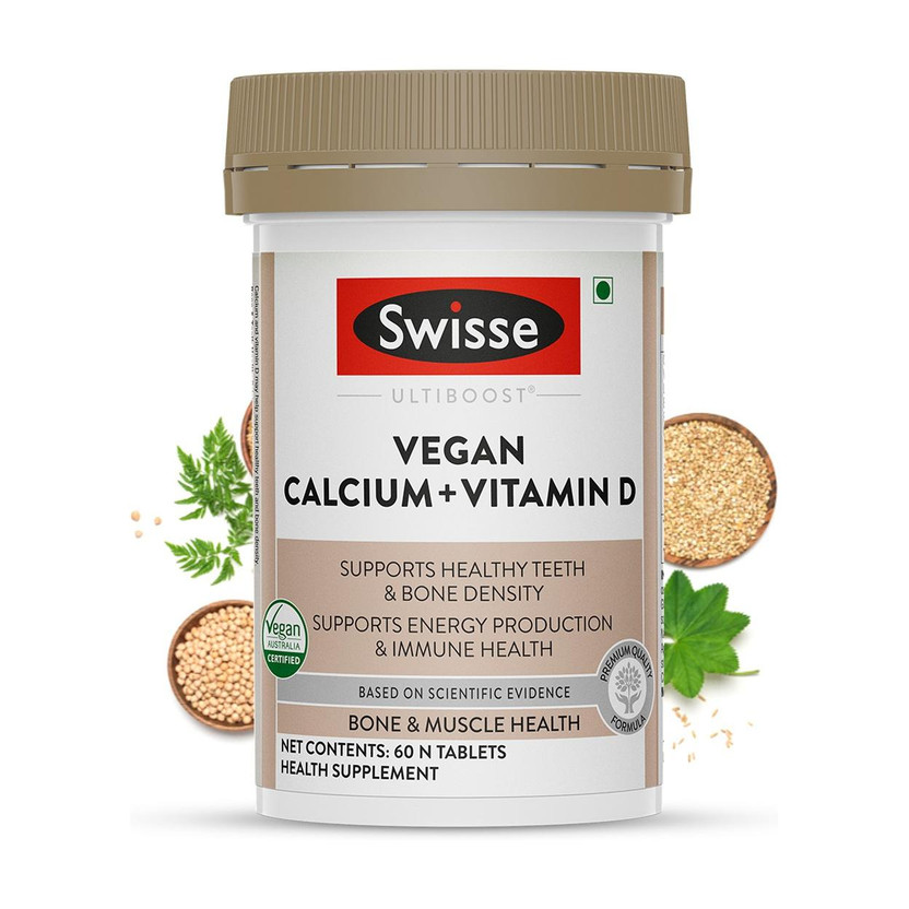 Swisse Ultiboost Vegan Calcium+VitaminD3 Supplements for Immunity, Stronger Bones&Muscles(60 Tablets)