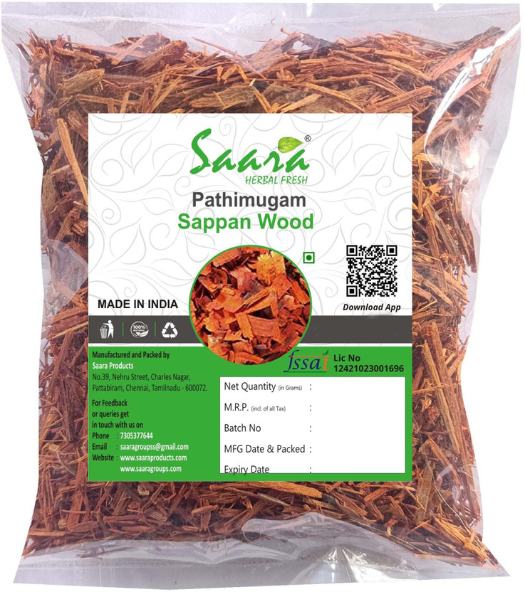 SAARA PRODUCTS Sappan Wood, 50g, Pathimugam Small Pieces, Patang, Sappange, Bakanu(50 g)
