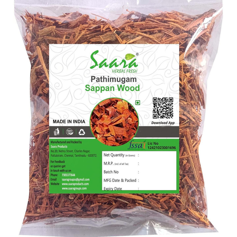 SAARA PRODUCTS Sappan Wood, 50g, Pathimugam Small Pieces, Patang, Sappange, Bakanu(50 g)