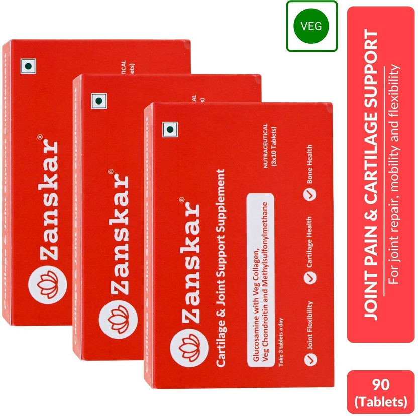 Zanskar Joint Pain & Cartilage Support Tablet (4500mg) with Glucosamine | 100% Veg(3 x 30 Tablets)