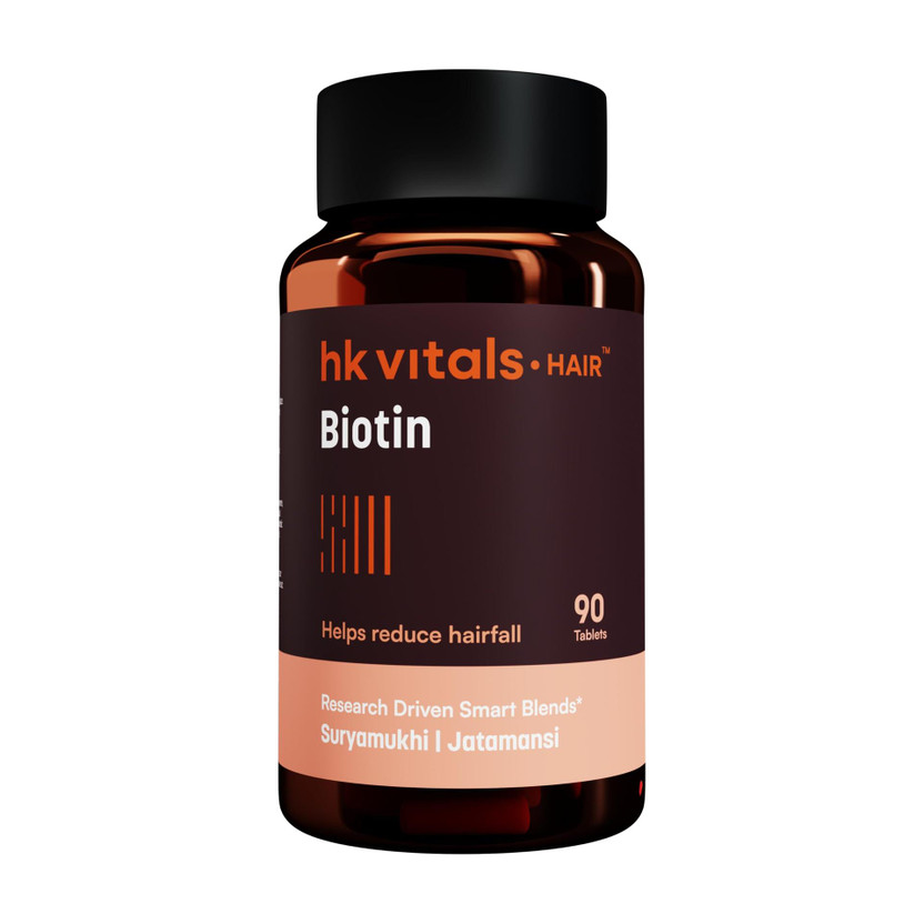 hk vitals Biotin | Supplement for Hair Growth, Strong Hair & Glowing Skin(90 Tablets)
