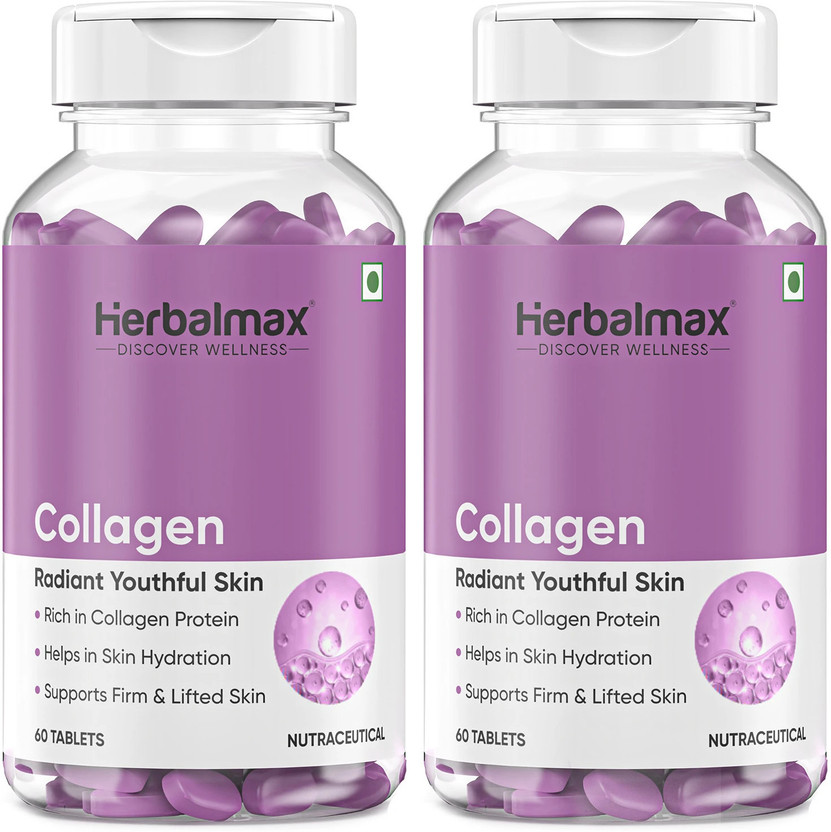 Herbal max Collagen For Radiant & Youthful Skin, Hair, Joints & Nails | Plant Based, 800mg(2 x 60 Tablets)