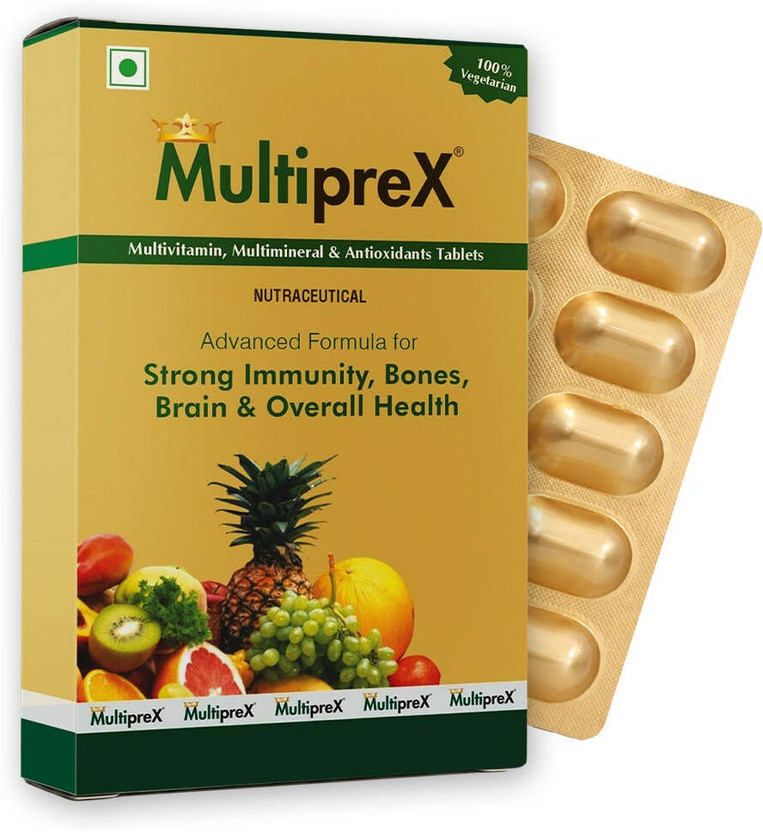 Multiprex Multivitamin Tablet for Men & Women | Supports Immunity, Energy, Bones -Pure Veg(10 Tablets)