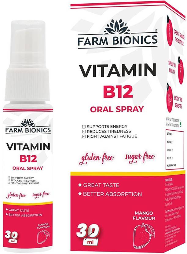 FARM BIONICS Vitamin B12 Oral Spray 30 ML, Mango Immunity Booster Spray