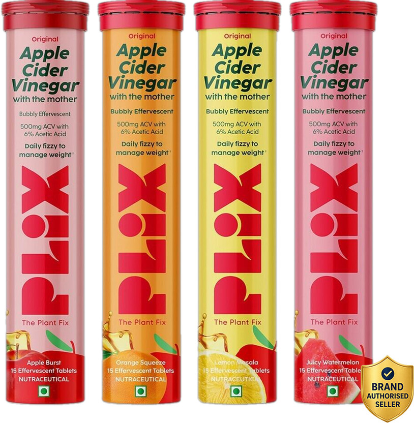 The Plant Fix Plix ACV Apple Cider Vinegar Effervescent Tablets For Weight Management(4 x 15 Tablets)
