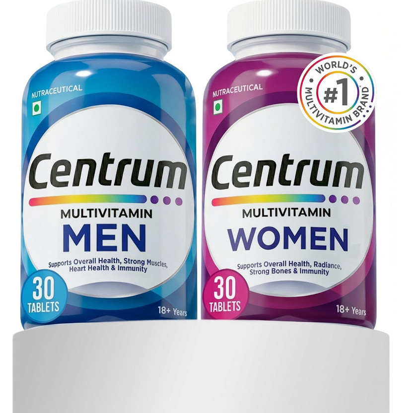 Centrum Men & Women|Supports Overall Health (Veg) | World's No.1 Multivitamin(2 x 30 Tablets)