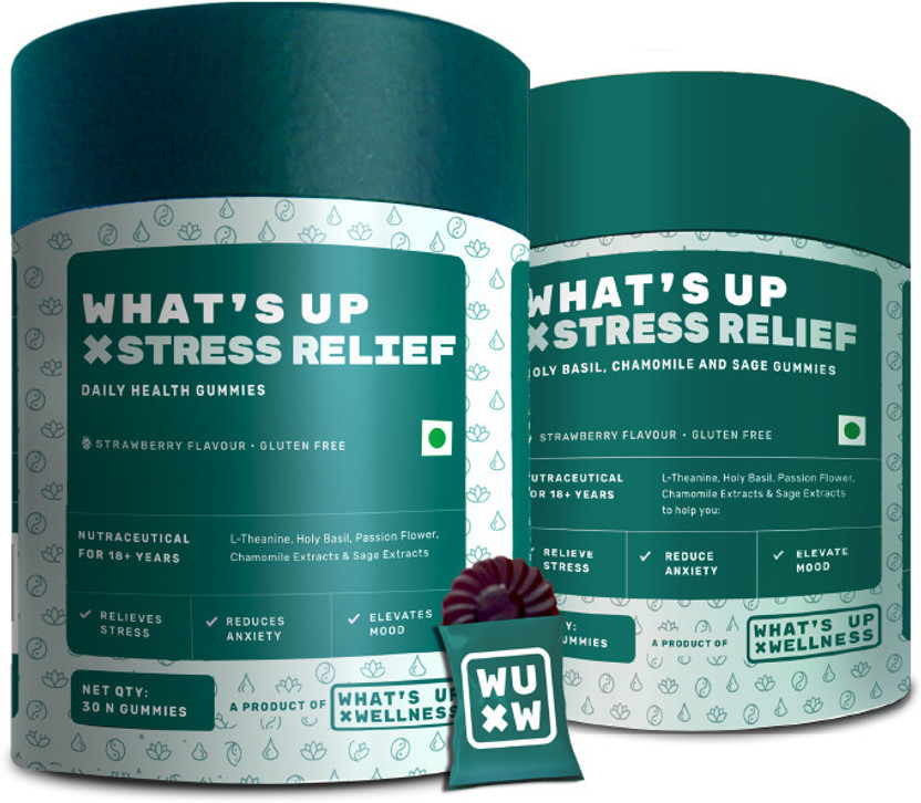 What's Up Wellness Stress & Anxiety Relief Gummies | 60 Days for Men & Women(2 x 30 No)