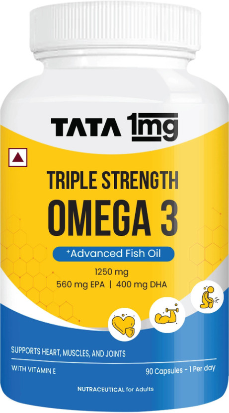 TATA 1mg Triple Strength Omega 3 Fish Oil | 560mg EPA & 400mg DHA High Strength Capsule(90 x 1 Capsules)