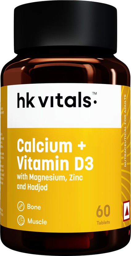 hk vitals Calcium Tablets for Men and Women with Vitamin D3 for complete bone health & Joint(60 Tablets)