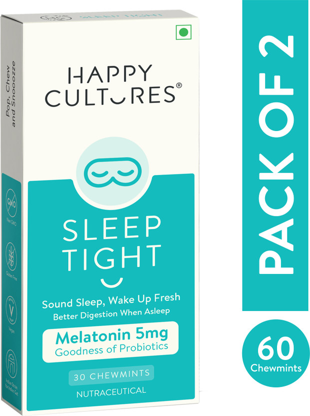Happy Cultures Sleep Tight 5mg Melatonin Chewmints|Deep Sleep|Non-habit Forming(2 x 30 Tablets)