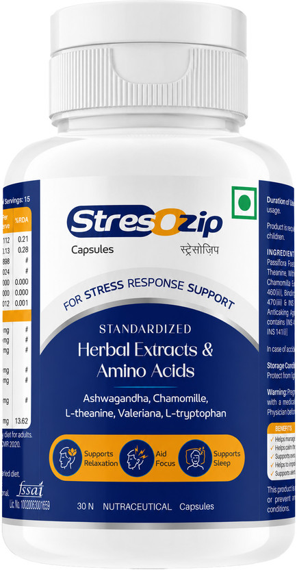 Leeford StresOzip Stress Response Support Capsules | Ashwagandha Extract For Anxiety(30 Capsules)