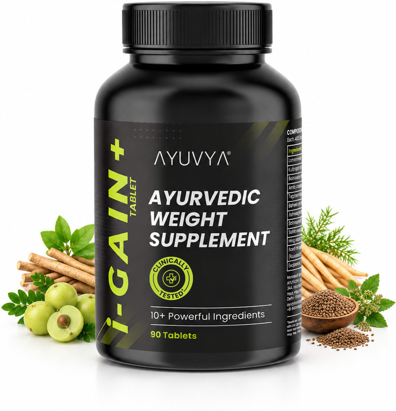Ayuvya i-GAIN+, Clinically Proven Ayurvedic Weight Gainer Supports healthy appetite(90 Tablets)