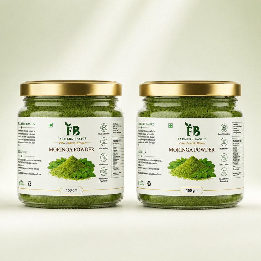 Farmers Basics Moringa Leaf Powder | Herbal Supplement & Immunity Booster Superfood(2 x 150 g)