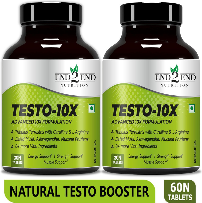 End2End Nutrition Testo-10X Ayurvedic Testosterone Booster with Tribulus, Ashwagandha & Ginseng(2 x 30 Tablets)