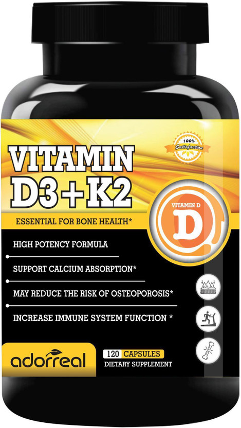 Adorreal Vitamin D3 + K2 Essential for Bone Health (Pack of 1)(120 Tablets)