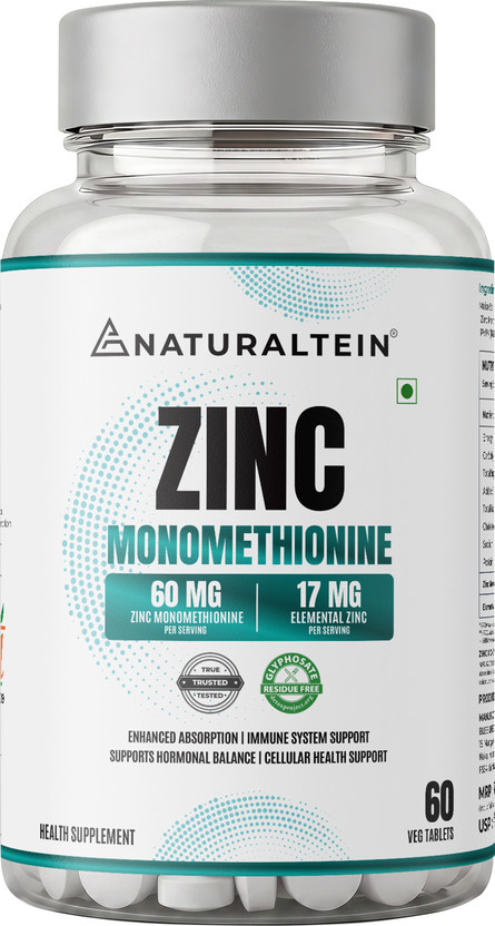NATURALTEIN Zinc Monomethionine 60 Tablets | 12mg Elemental Zinc(60 Tablets)