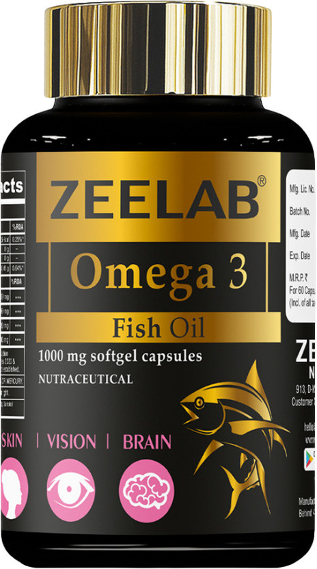 zeelab zeelab Omega 3 Fish Oil Softgel Capsule (1000mg) with Essential Fatty Acids DHA & EPA(60 Capsules) - Flipkart Deal