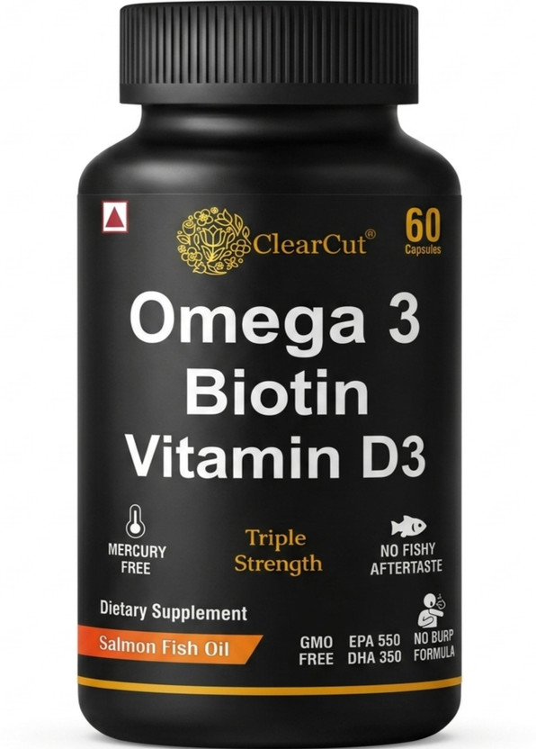 Clearcut Omega 3 capsule Fish Oil Biotin Vitamin D3 Triple Strength Heart Hair Joints(60 Capsules)