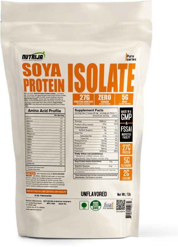 NutriJa Soya Protein Isolate 90% | Vegan Plant Based Protein Powder Non-GMO(960 g)