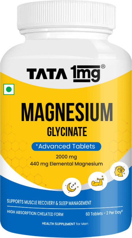 TATA 1mg Magnesium Glycinate Tablets | For Muscle Recovery, Sleep & Nerve Health(60 Tablets)