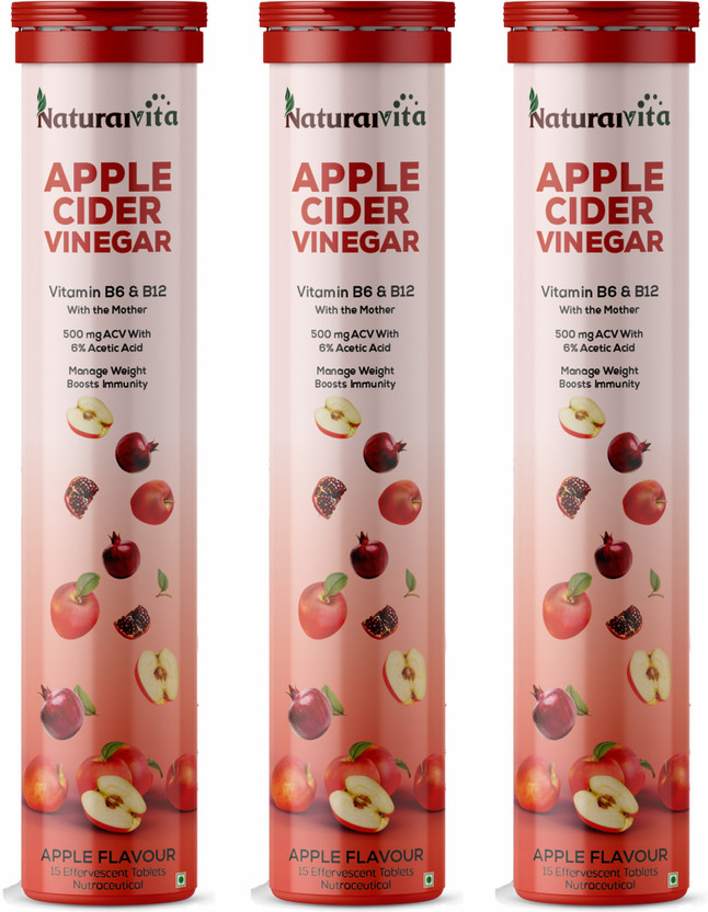 NaturalVita Apple Cider Vinegar Effervescent Tablet for Weight Loss with Mother Vita B6 B12(3 x 15 Tablets)