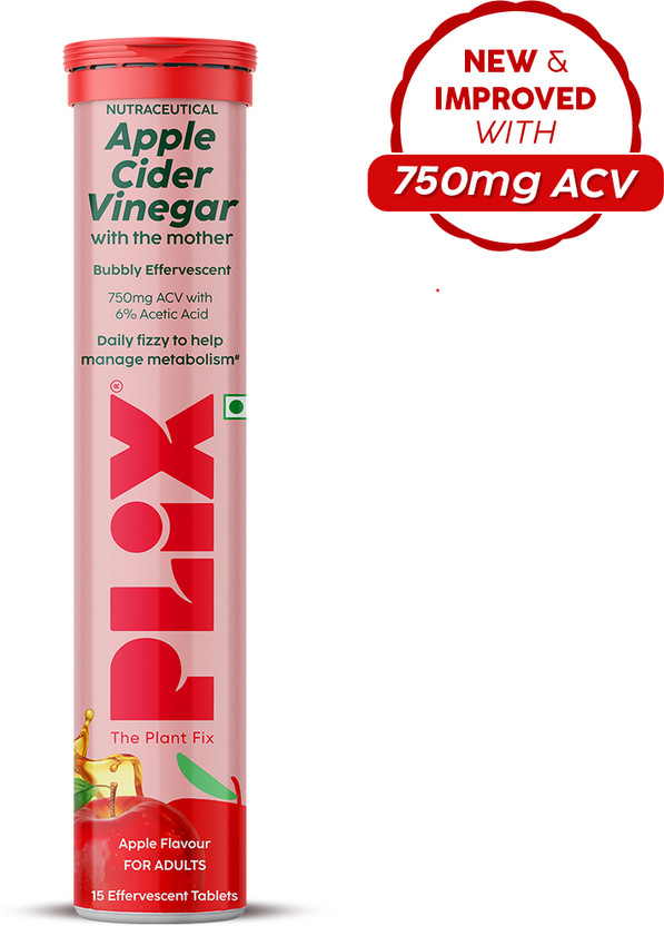 The Plant Fix Plix Apple Cider Vinegar Effervescent Tablet | With Mother | 750mg ACV(15 Tablets)