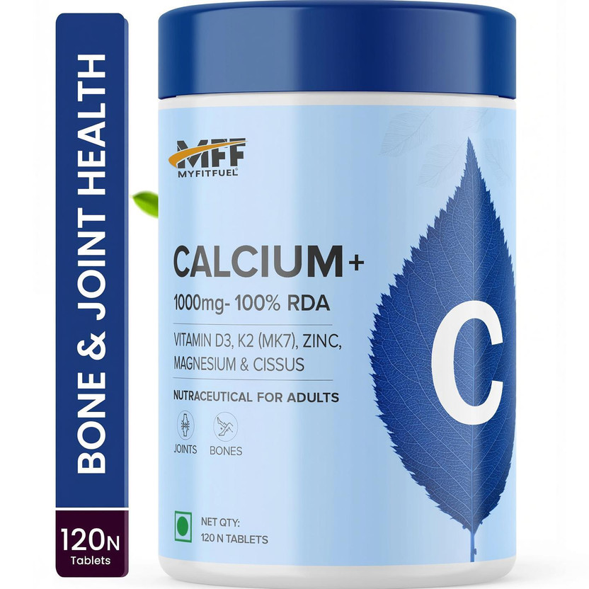 MyFitFuel Calcium 1000mg (120 Tablets)+ Vitamin D3, K2 (MK7), Zinc, Magnesium & Cissus(120 Tablets)
