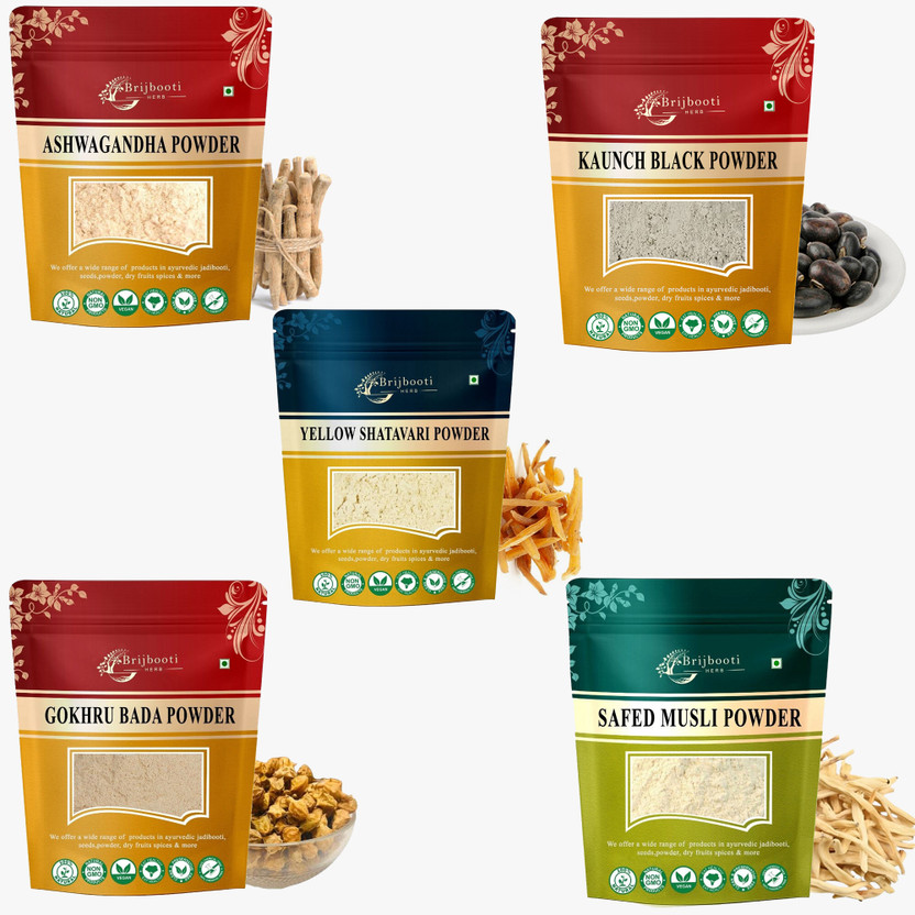 BrijBooti BrijBooti Safed Musli - Ashwagandha - Kaunch - Shatavari - Gokhru Bada (Powder)(5 x 100 g) - Flipkart Deal