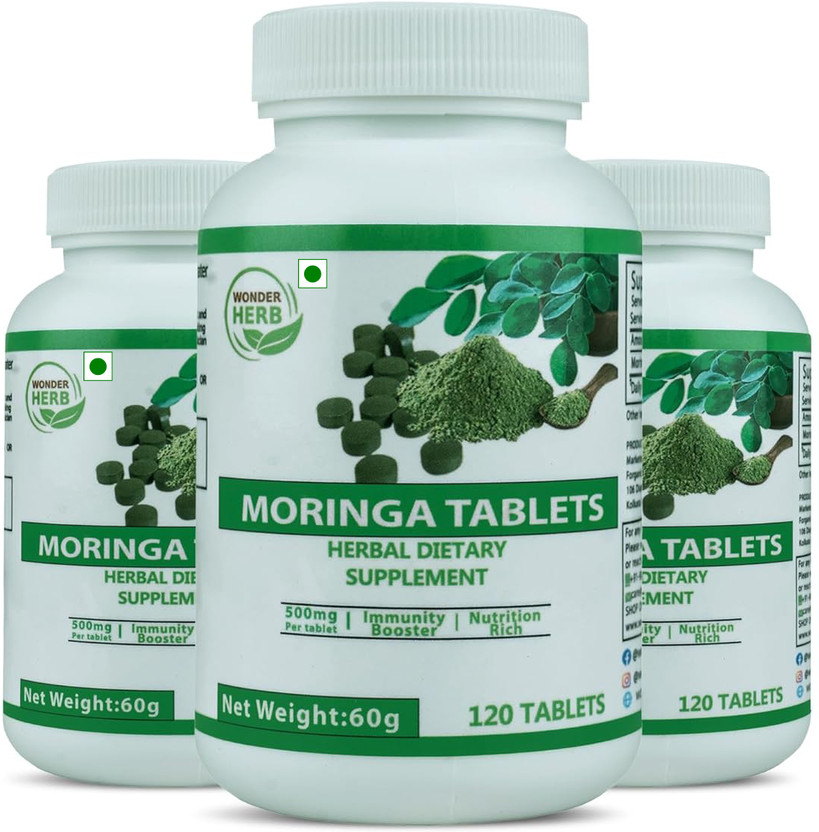 Wonder Herb Moringa Tablets Herbal Dietary Supplement for Immunity & Weight Loss 500mg(3 x 120 Tablets)