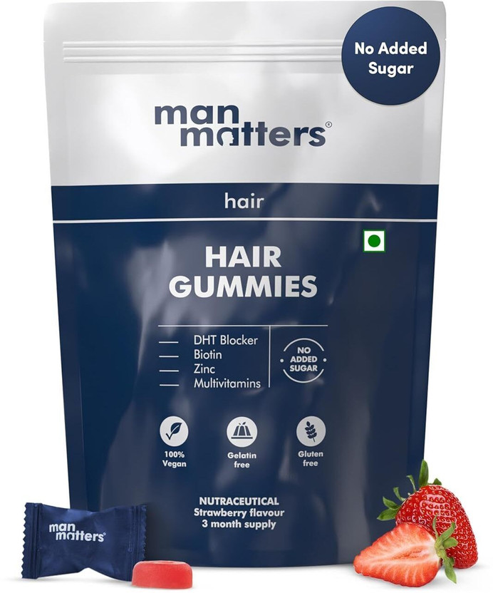 Man Matters Biotin Hair Gummies | Strong &Healthy Hair | No Added Sugar|Vegan & Gut Friendly(90 No)