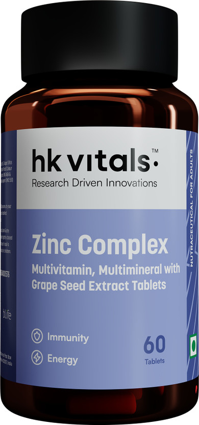 hk vitals Zinc Supplements | With Vitamin C, Multivitamin and Multimineral(60 Tablets)