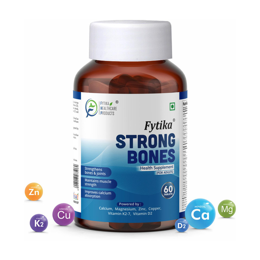 FYTIKA Strong Bones | Calcium 1000mg + Vitamin D3 400IU with Zinc,Coper & Vitamin K2(60 Tablets)
