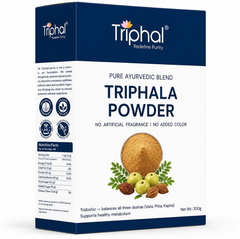 Triphal Triphala Powder - Contains Organic Haritaki, Bibhitaki and Amalaki(200 g)