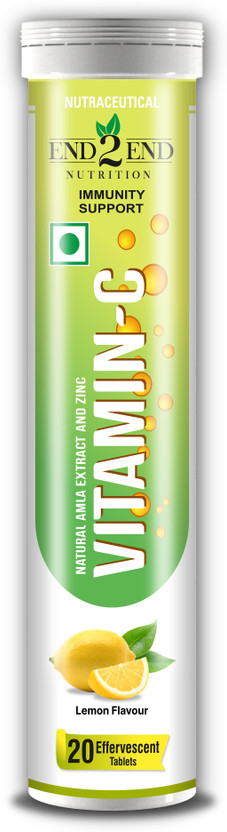 End2End Nutrition Vitamin C Amla Extract 1000mg Effervescent tablets Boost Immunity & Skin Health(20 Tablets)