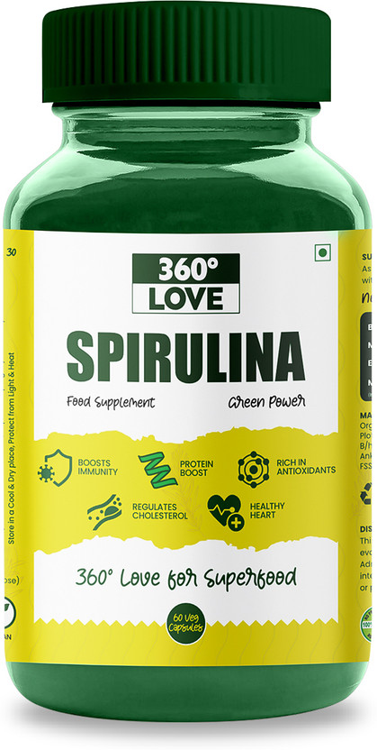 360 LOVE Spirulina Supplement Green Food Weight Management & Immunity Booster - 2(2 x 60 Capsules)