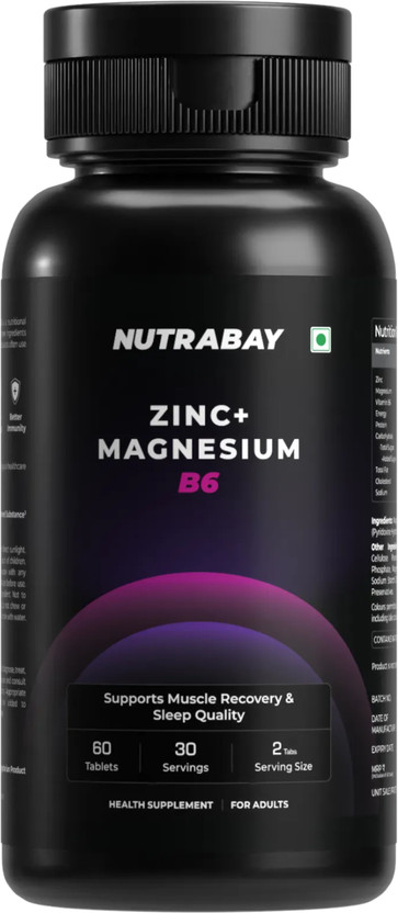 Nutrabay Pro Zinc Magnesium with Vitamin B6 (ZMA), Restful Sleep, Relief Stress & Anxiety(60 Tablets)