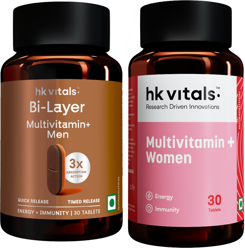 hk vitals Multivitamin Plus Women + Men | Daily Multivitamin | Supports Joint, Skin Health(2 x 30 Tablets)
