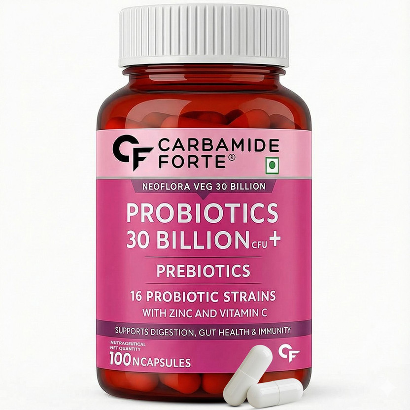 CARBAMIDE FORTE Probiotic & Prebiotic Supplement 30 Billion CFU with16 Strains 100mg Per Capsule(100 No)