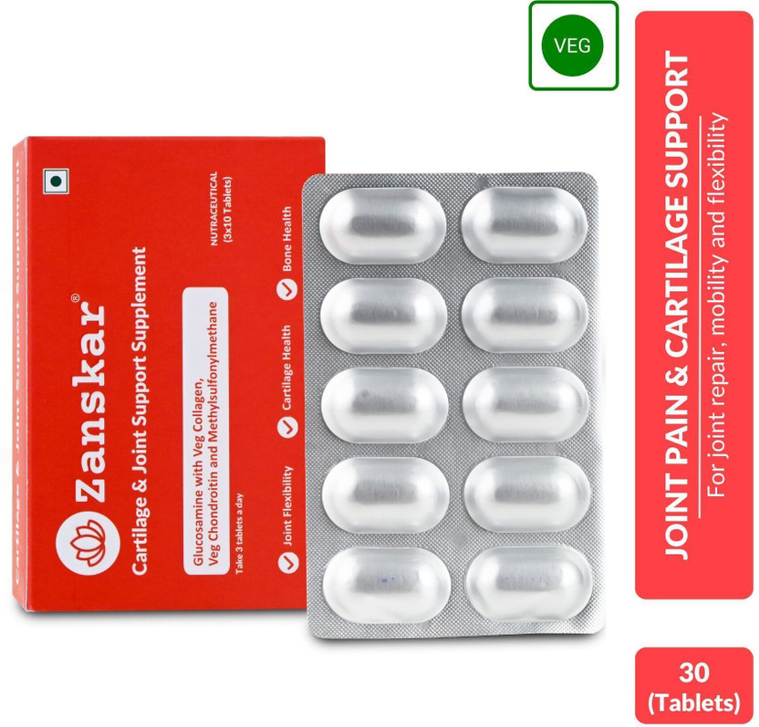 Zanskar Joint Pain & Cartilage Support Tablet (4500mg) with Glucosamine | 100% Veg(30 Tablets)
